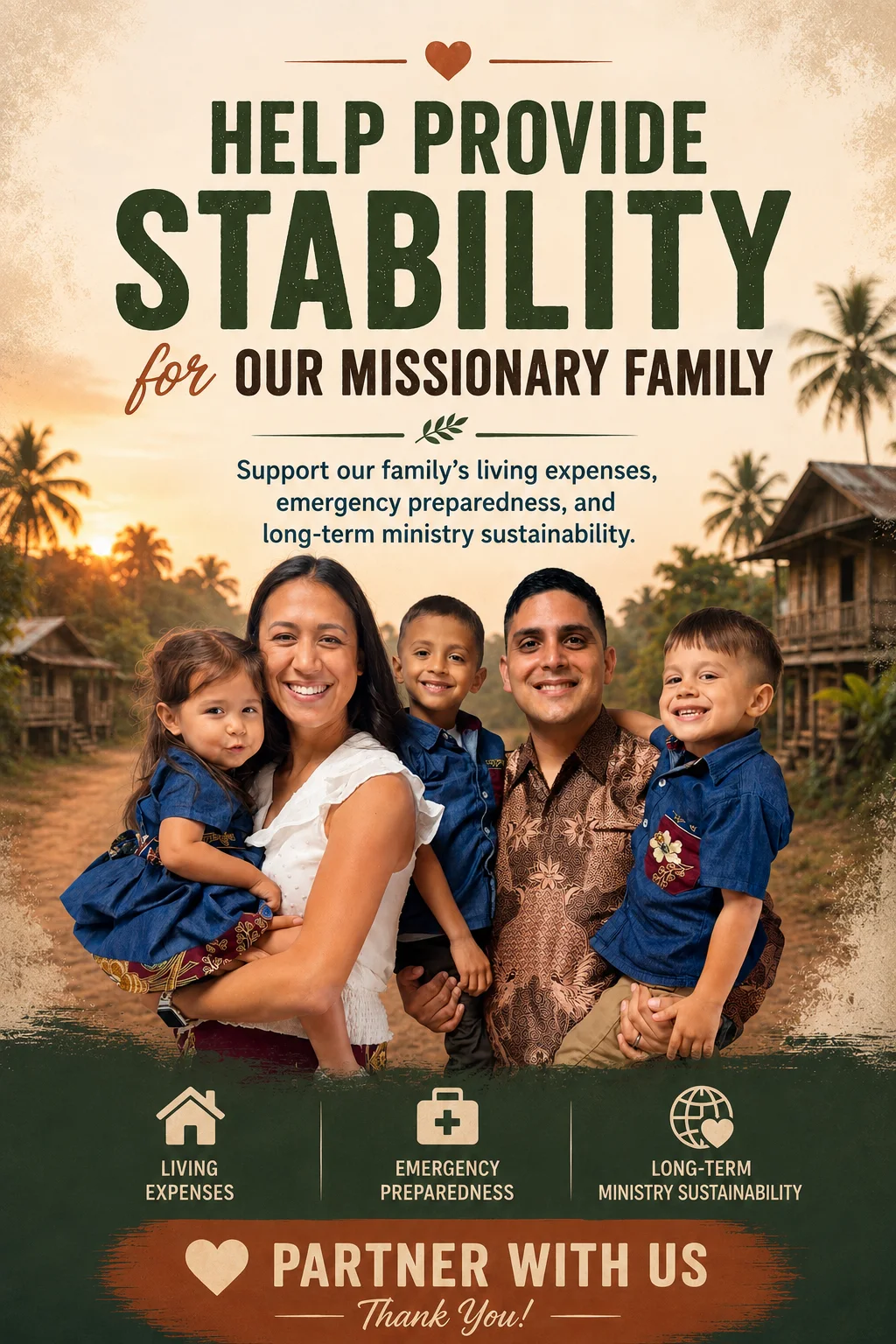 Help provide stability for Eric, Carly, and their missionary family