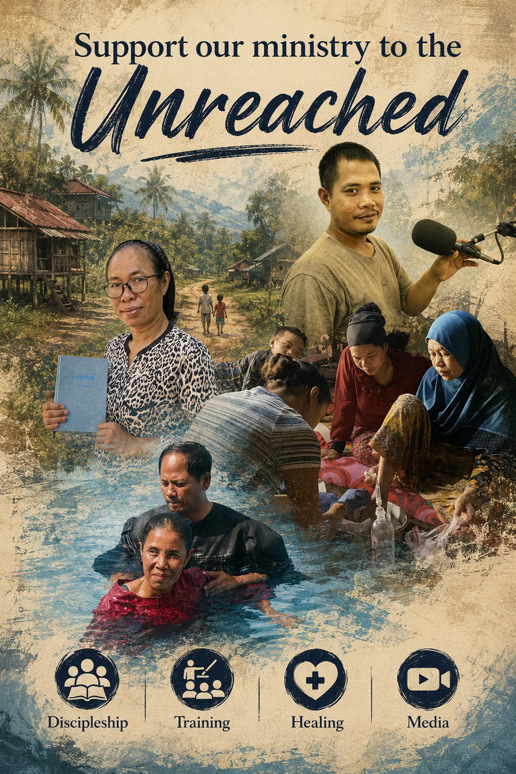 Support ministry to unreached communities through discipleship, training, healing, and media