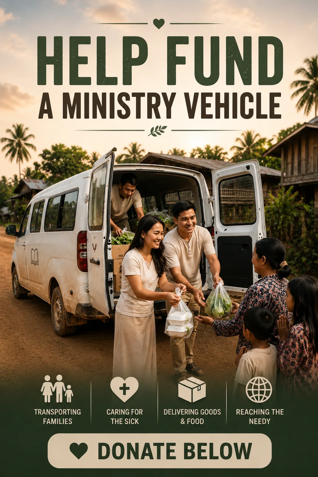 Help fund a ministry vehicle for transporting families, caring for the sick, delivering goods, and reaching people in need